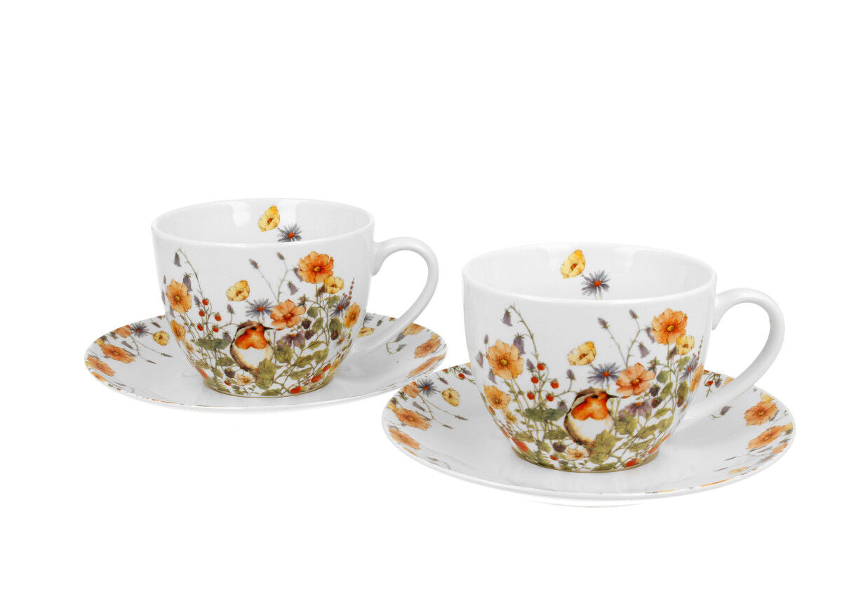 DUO FLORAL 2er-Set Tassen 280 ml WILD BIRD mit Untertassen, New Bone China Porzellan – Bild 2