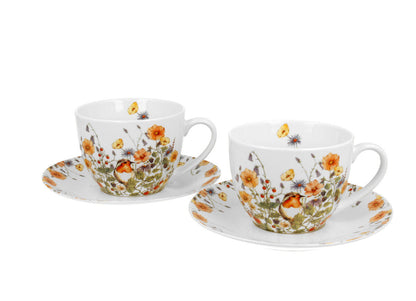 DUO FLORAL 2er-Set Tassen 280 ml WILD BIRD mit Untertassen, New Bone China Porzellan – Bild 2