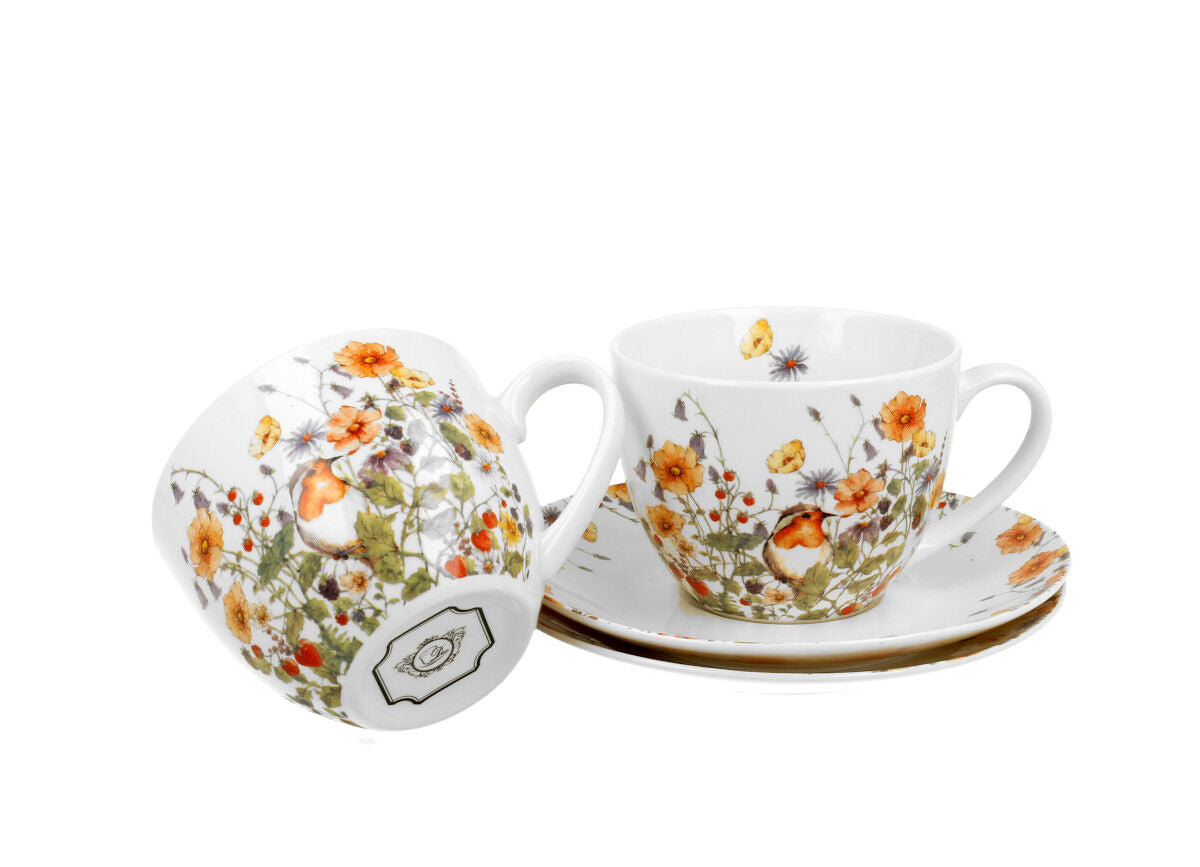 DUO FLORAL 2er-Set Tassen 280 ml WILD BIRD mit Untertassen, New Bone China Porzellan – Bild 3