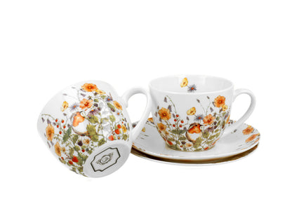 DUO FLORAL 2er-Set Tassen 280 ml WILD BIRD mit Untertassen, New Bone China Porzellan – Bild 3