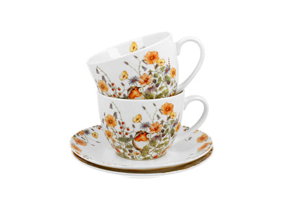 DUO FLORAL 2er-Set Tassen 280 ml WILD BIRD mit Untertassen, New Bone China Porzellan – Bild 4