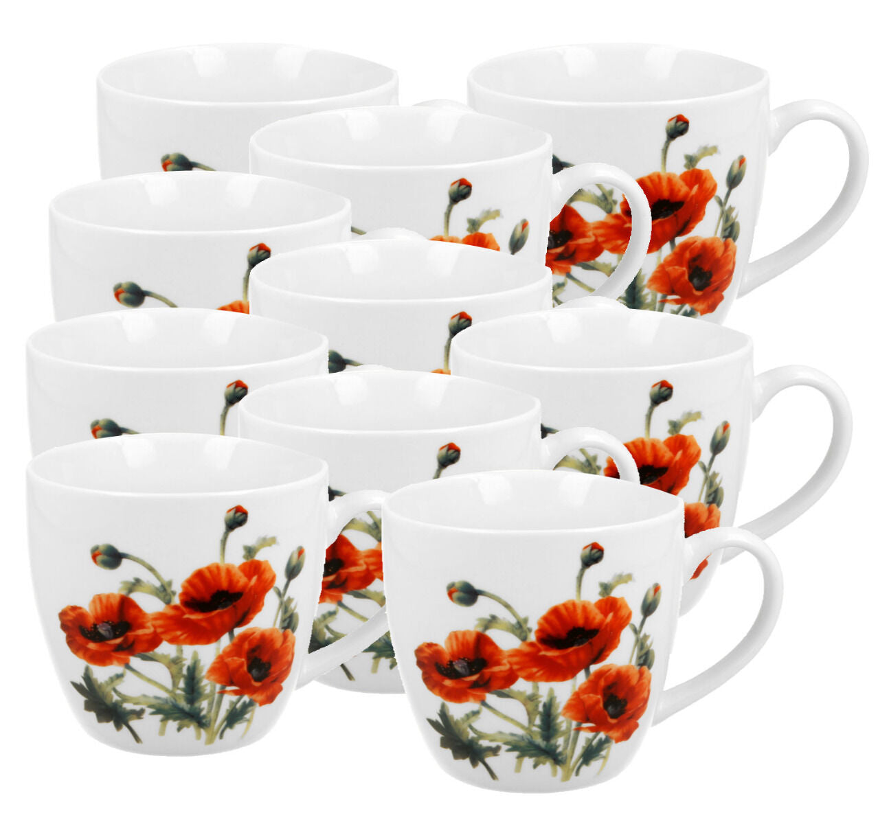 10er SET DUO FLORAL Becher 460 ml CLASSIC POPPIES New Bone China Porzellan