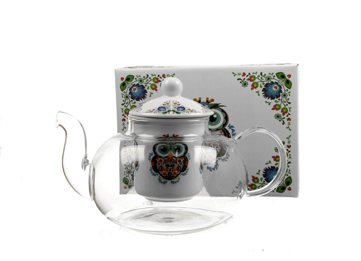 DUO ETNO 30242 Teekanne 1000 ml mit Teesieb OWL mit Teesieb, Glas - New Bone China Porzellan