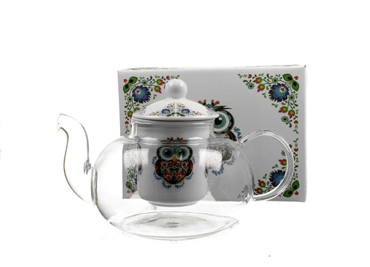 DUO ETNO 30242 Teekanne 1000 ml mit Teesieb OWL mit Teesieb, Glas - New Bone China Porzellan