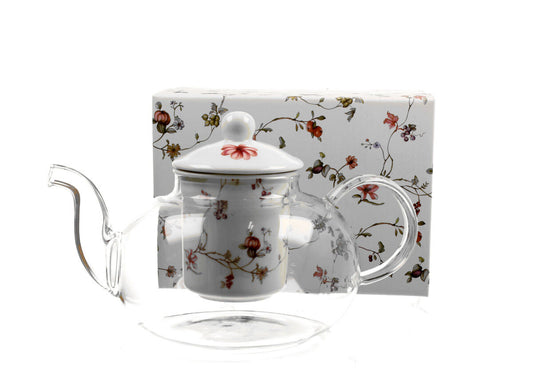 DUO FLORAL Teekanne 1000 ml SAFA mit Teesieb, Glas - New Bone China Porzellan
