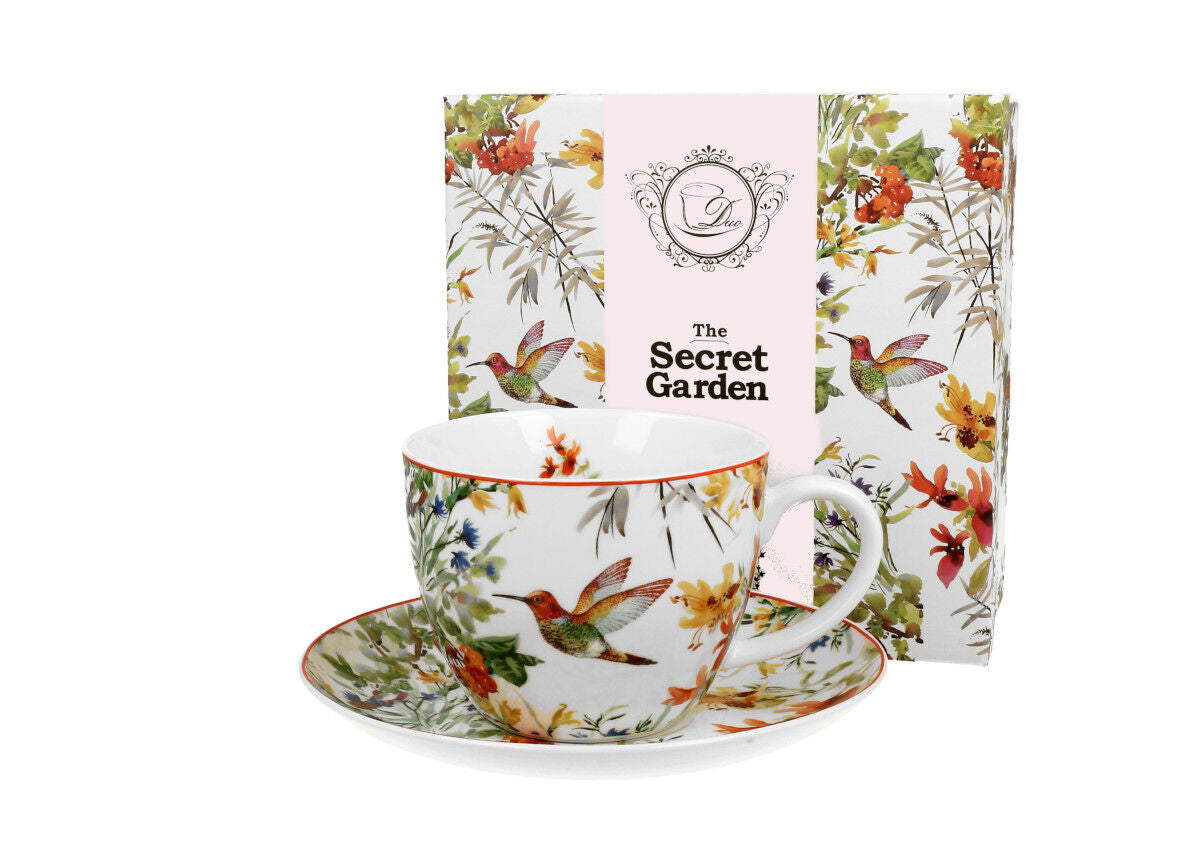 DUO FLORAL Jumbobecher 470 ml LINNEA mit Untertasse, New Bone China Porzellan