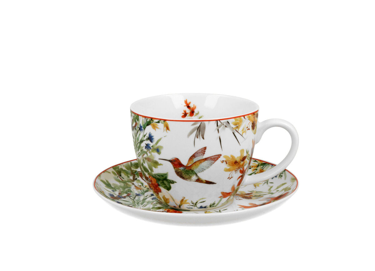 DUO FLORAL Jumbobecher 470 ml LINNEA mit Untertasse, New Bone China Porzellan – Bild 2