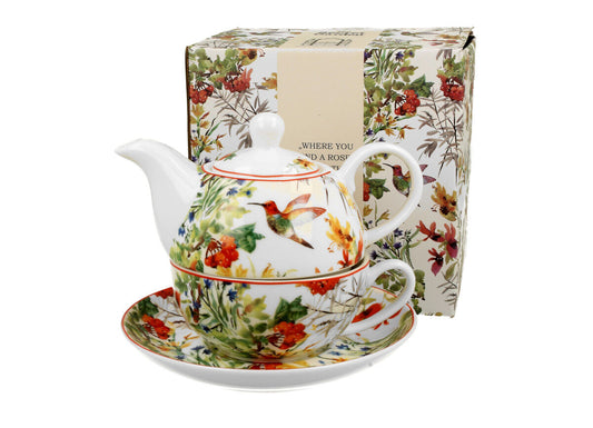 DUO FLORAL Tasse mit Teekanne LINNEA New Bone China Porzellan