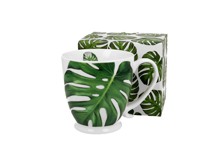 DUO FLORAL Jumbobecher 480 ml MONSTERA mit Fuß, New Bone China Porzellan