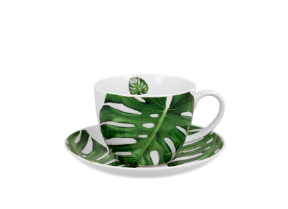DUO FLORAL Jumbobecher 470 ml MONSTERA mit Untertasse, New Bone China Porzellan – Bild 2