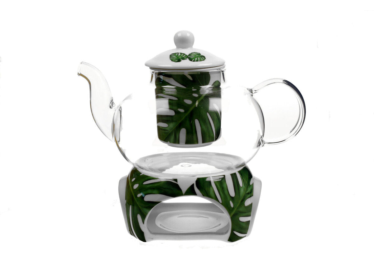DUO FLORAL 30464 Teekanne 1000 ml mit Teesieb MONSTERA mit Teesieb, Glas - New Bone China Porzellan – Bild 2