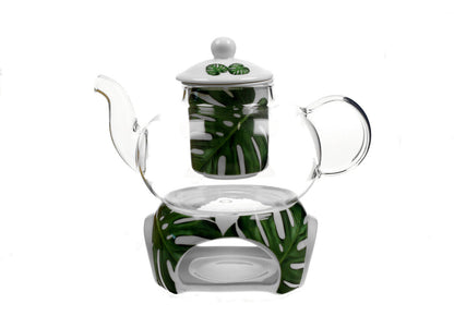 DUO FLORAL 30464 Teekanne 1000 ml mit Teesieb MONSTERA mit Teesieb, Glas - New Bone China Porzellan – Bild 2