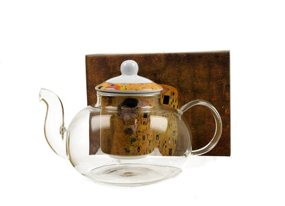 DUO ART GALLERY Teekanne 1000 ml THE KISS mit Teesieb, Glas - New Bone China Porzellan