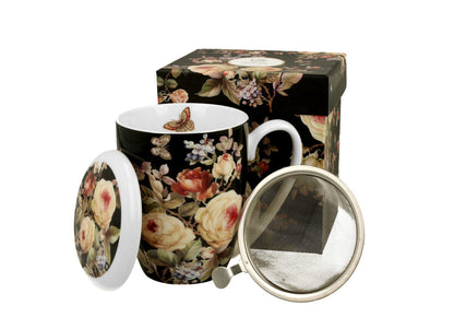 DUO FLORAL Becher 380 ml WARDA mit Teesieb, New Bone China Porzellan