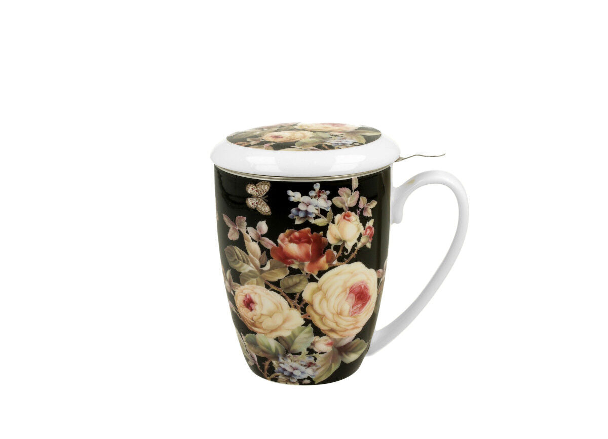 DUO FLORAL Becher 380 ml WARDA mit Teesieb, New Bone China Porzellan – Bild 2