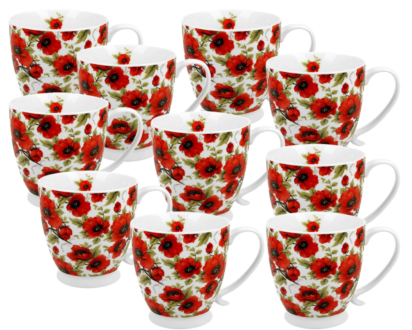10er SET DUO FLORAL Jumbobecher 480 ml LINA mit Fuß, New Bone China Porzellan