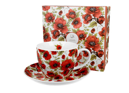 DUO FLORAL Jumbobecher 470 ml LINA mit Untertasse, New Bone China Porzellan