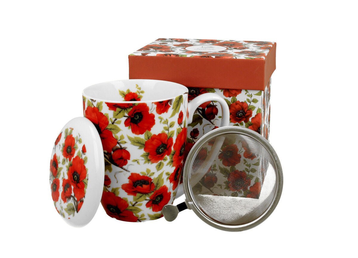 DUO FLORAL Becher 380 ml LINA mit Teesieb, New Bone China Porzellan