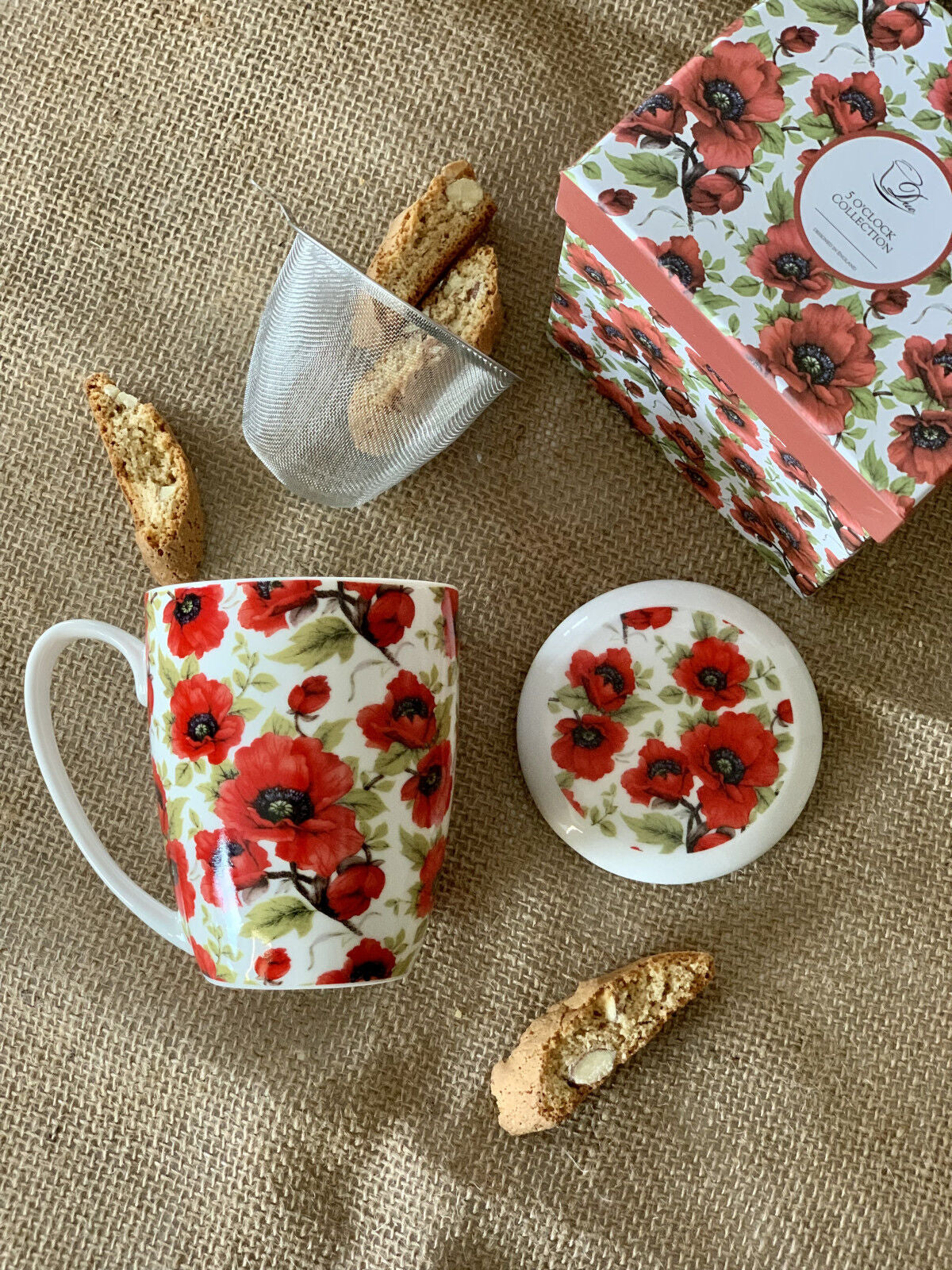10er Set DUO FLORAL Becher 380 ml LINA mit Teesieb, New Bone China Porzellan – Bild 6