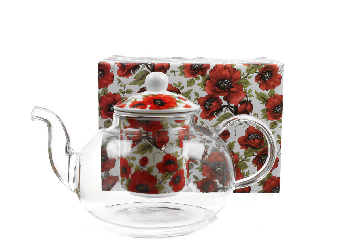 DUO FLORAL Teekanne 1000 ml LINA mit Teesieb, Glas - New Bone China Porzellan