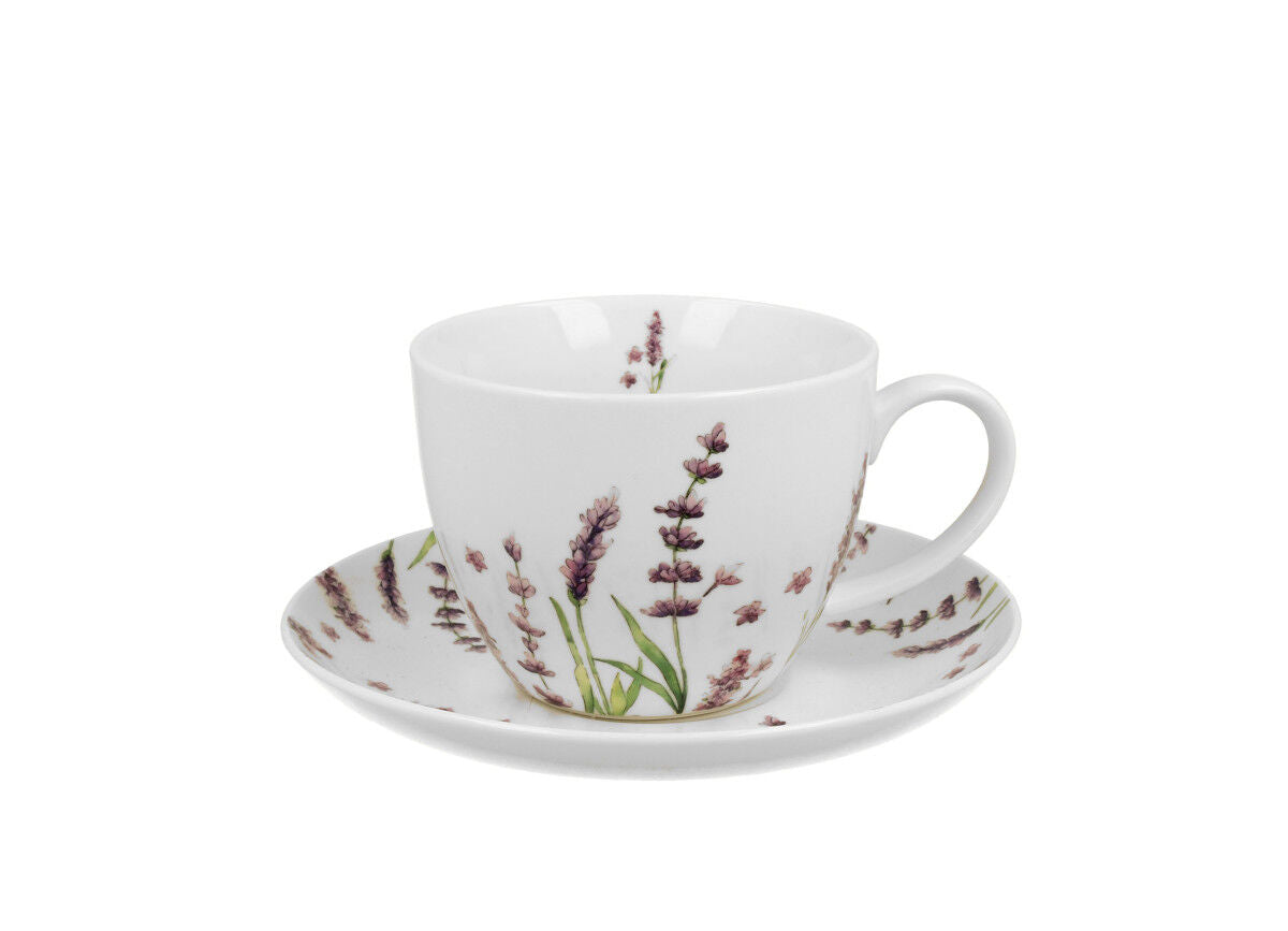 DUO FLORAL Jumbobecher 470 ml CLASSIC LAVENDER mit Untertasse, New Bone China Porzellan – Bild 2