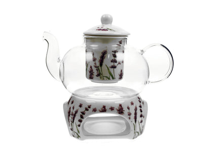 DUO FLORAL Teekanne 1000 ml CLASSIC LAVENDER mit Stövchen, Glas - New Bone China Porzellan – Bild 2