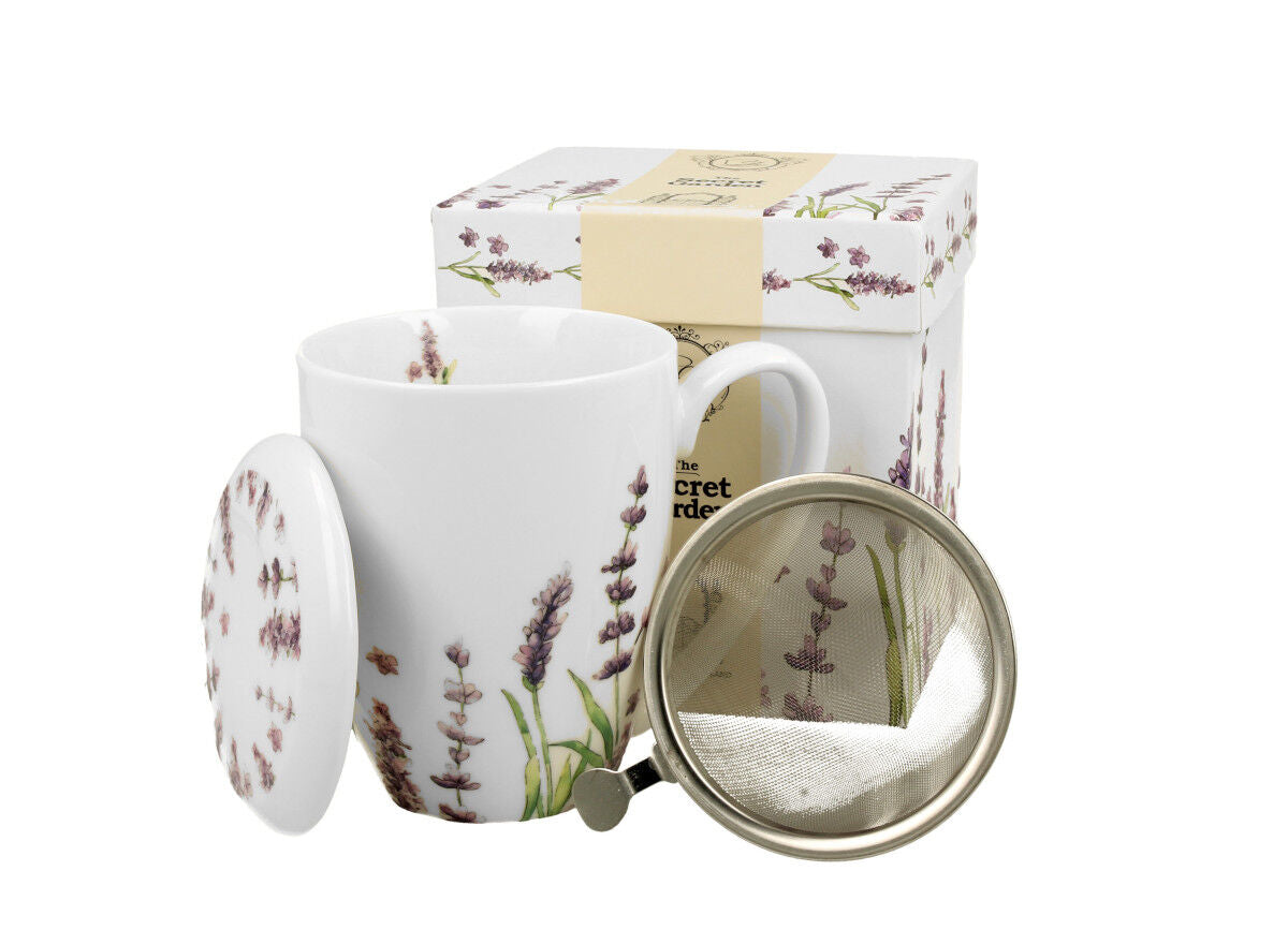 DUO FLORAL 30785 Becher 380 ml mit Teesieb CLASSIC LAVENDER mit Teesieb, New Bone China Porzellan