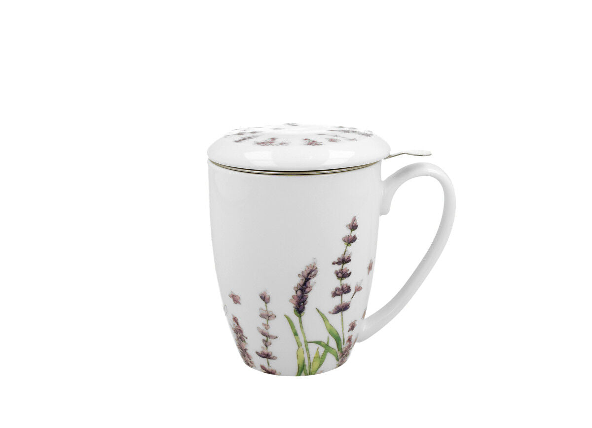 DUO FLORAL 30785 Becher 380 ml mit Teesieb CLASSIC LAVENDER mit Teesieb, New Bone China Porzellan – Bild 2