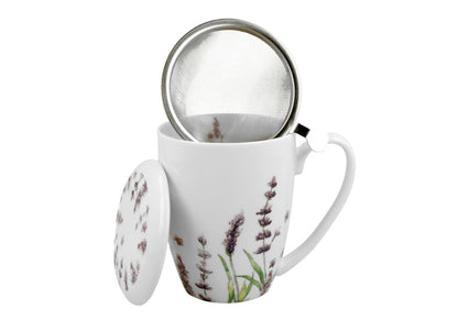 DUO FLORAL 30785 Becher 380 ml mit Teesieb CLASSIC LAVENDER mit Teesieb, New Bone China Porzellan – Bild 3