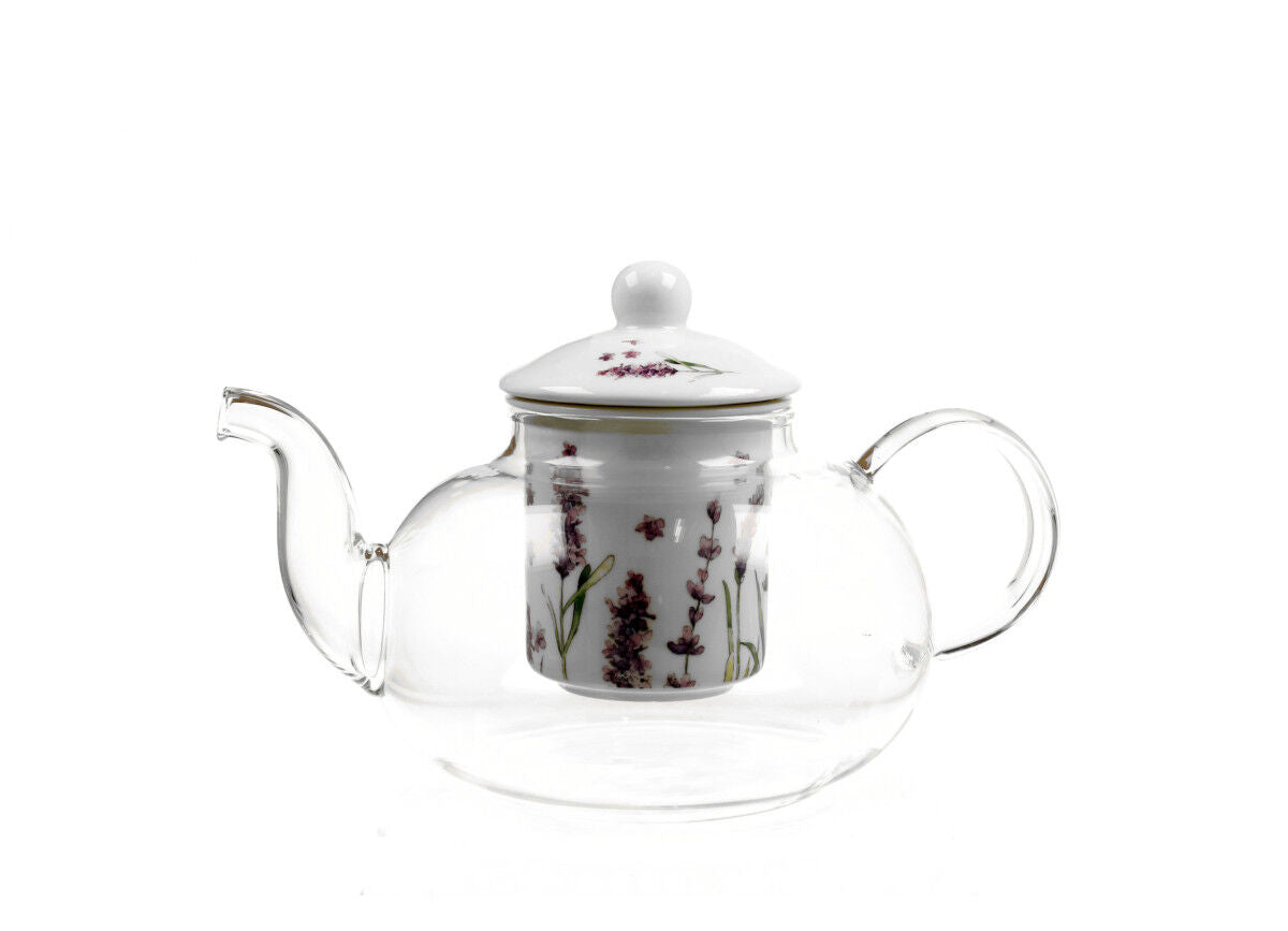 DUO FLORAL Teekanne 1000 ml CLASSIC LAVENDER mit Teesieb, Glas - New Bone China Porzellan – Bild 2