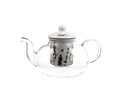 DUO FLORAL Teekanne 1000 ml CLASSIC LAVENDER mit Teesieb, Glas - New Bone China Porzellan – Bild 2
