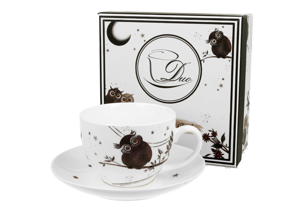 DUO ANIMALS Tasse 250 ml CHARMING OWLS mit Untertasse, New Bone China Porzellan