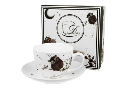 DUO ANIMALS Tasse 250 ml CHARMING OWLS mit Untertasse, New Bone China Porzellan