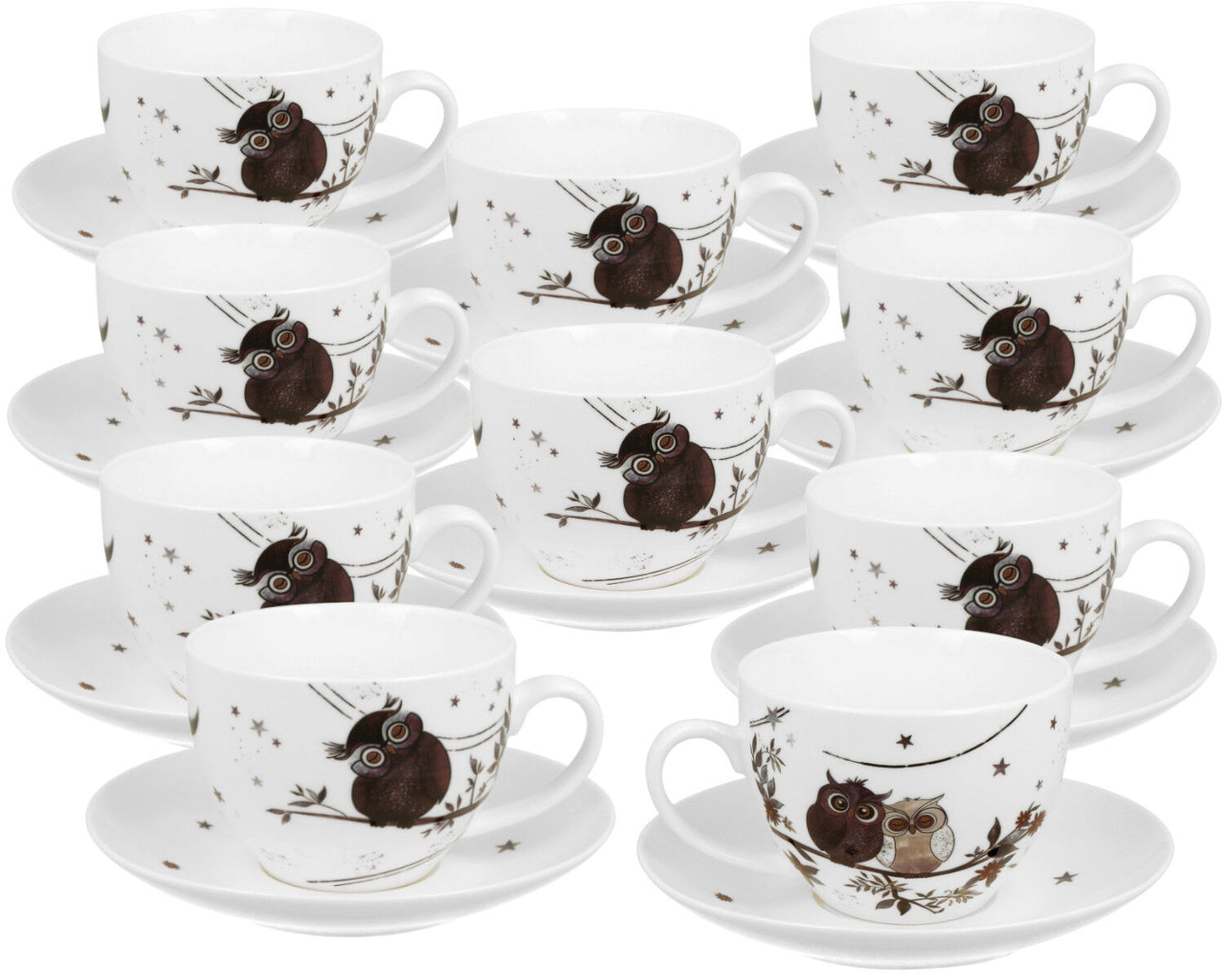 10er SET DUO ANIMALS Tasse 250 ml CHARMING OWLS mit Untertasse, New Bone China Porzellan