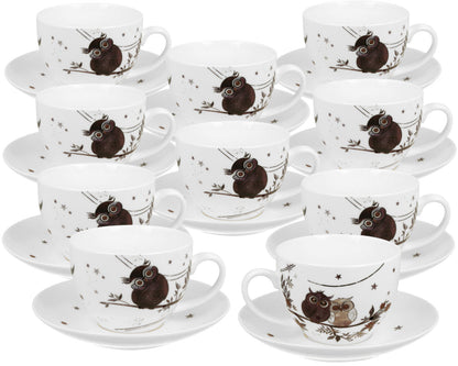 10er SET DUO ANIMALS Tasse 250 ml CHARMING OWLS mit Untertasse, New Bone China Porzellan