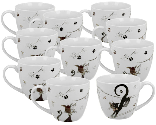 10er SET DUO ANIMALS Becher 460 ml CHARMING CATS New Bone China Porzellan