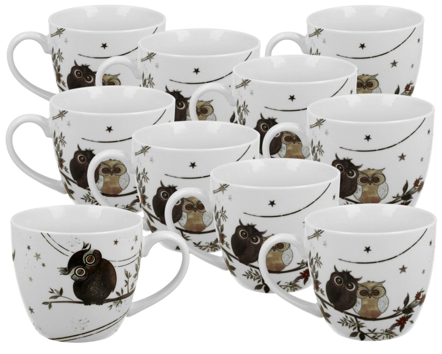 10er SET DUO ANIMALS Becher 460 ml CHARMING OWLS New Bone China Porzellan
