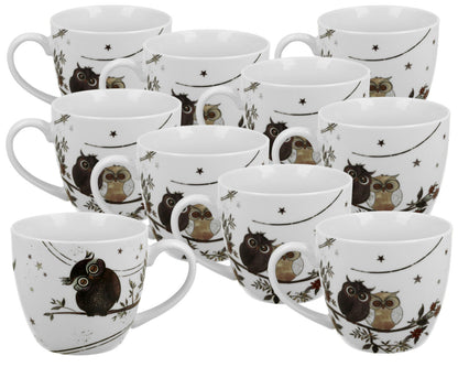 10er SET DUO ANIMALS Becher 460 ml CHARMING OWLS New Bone China Porzellan
