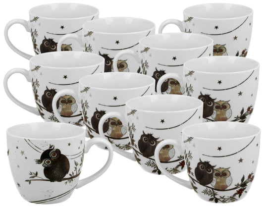 10er SET DUO ANIMALS Becher 460 ml CHARMING OWLS New Bone China Porzellan