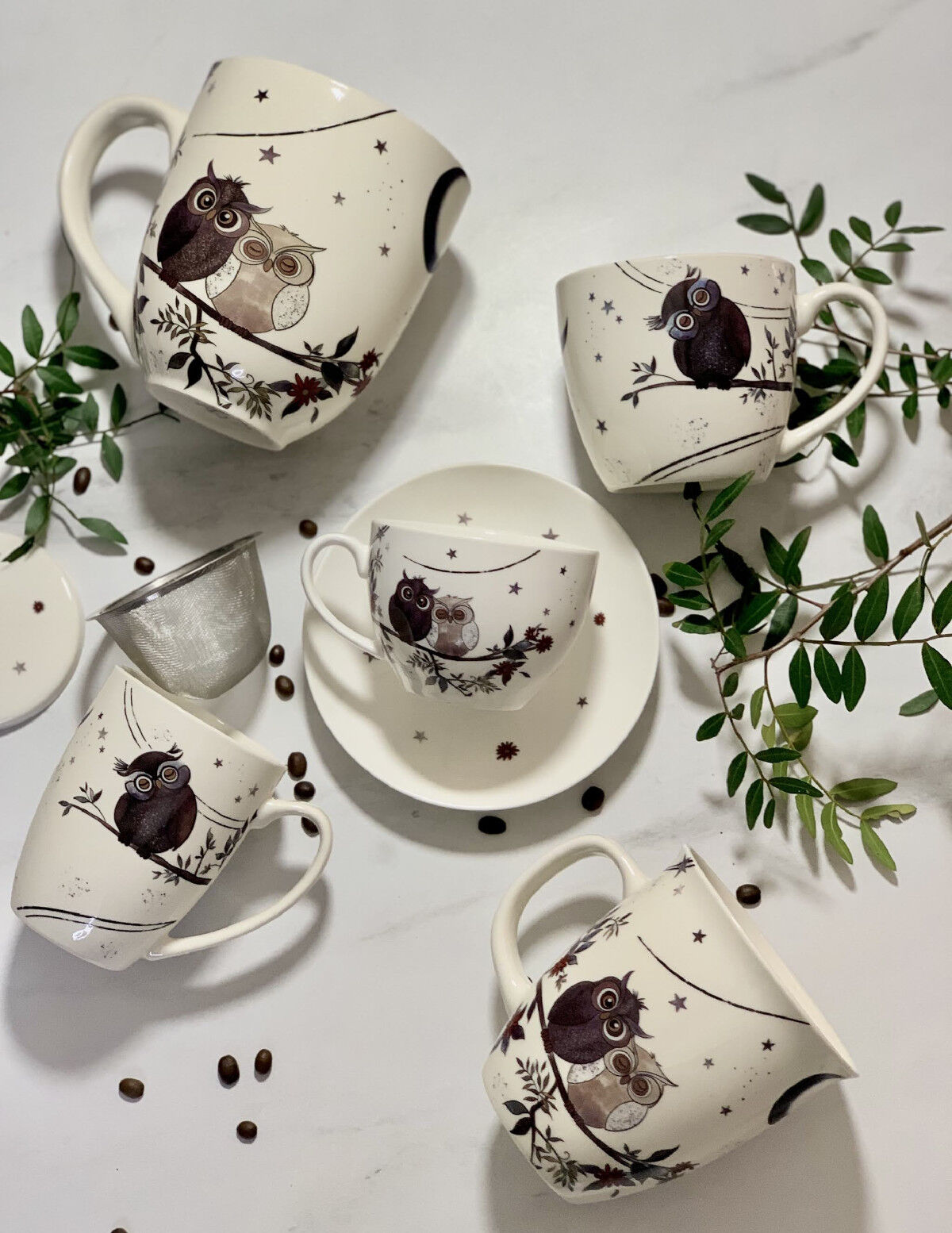 10er SET DUO ANIMALS Becher 460 ml CHARMING OWLS New Bone China Porzellan – Bild 7