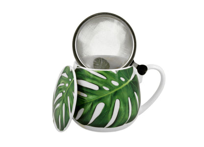 DUO FLORAL Fassbecher 430 ml MONSTERA mit Teesieb, New Bone China Porzellan – Bild 2