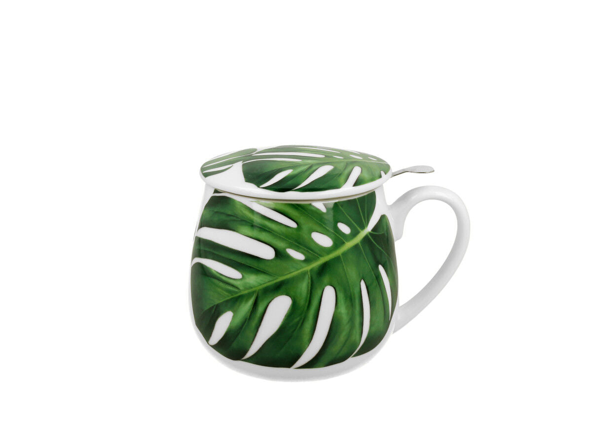 DUO FLORAL Fassbecher 430 ml MONSTERA mit Teesieb, New Bone China Porzellan – Bild 3