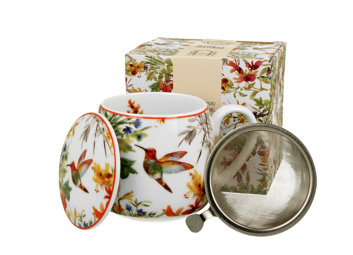 10er SET DUO FLORAL Fassbecher 430 ml LINNEA mit Teesieb, New Bone China Porzellan – Bild 2