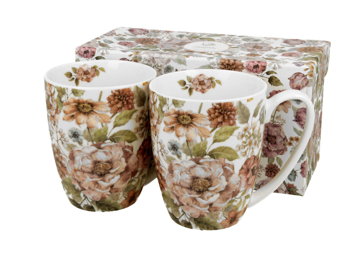DUO FLORAL 2er-Set Becher 380 ml PASTEL FLOWERS New Bone China Porzellan