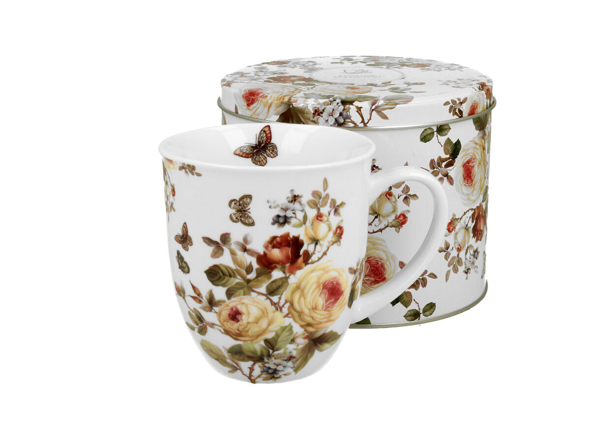 DUO FLORAL Becher 400 ml ZAHRA in Metalldose, New Bone China Porzellan