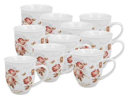 10er SET DUO FLORAL Becher 400 ml SECESSION in Metalldose, New Bone China Porzellan