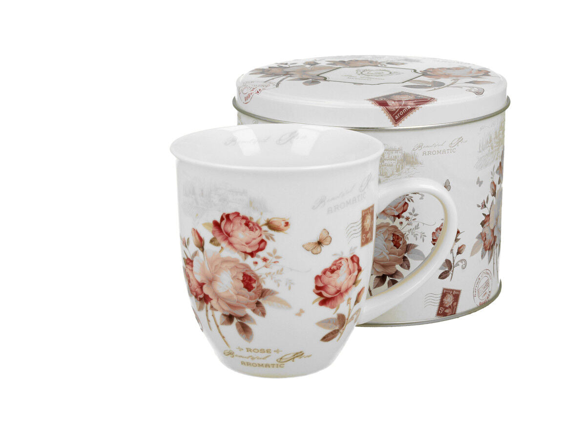 DUO FLORAL Becher 400 ml SECESSION in Metalldose, New Bone China Porzellan