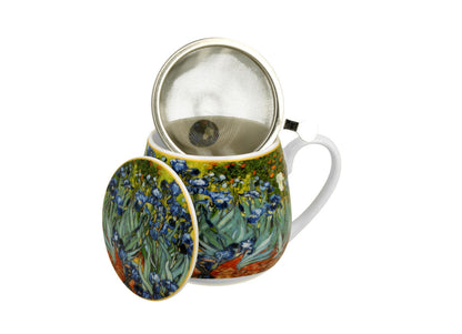 DUO ART GALLERY Fassbecher 430 ml IRISES mit Teesieb, New Bone China Porzellan – Bild 2