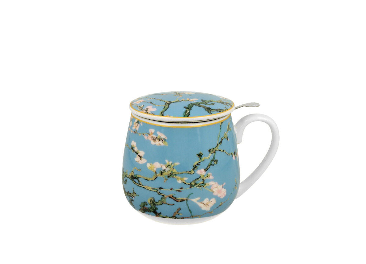 DUO ART GALLERY Fassbecher 430 ml ALMOND BLOSSOM mit Teesieb, New Bone China Porzellan – Bild 2