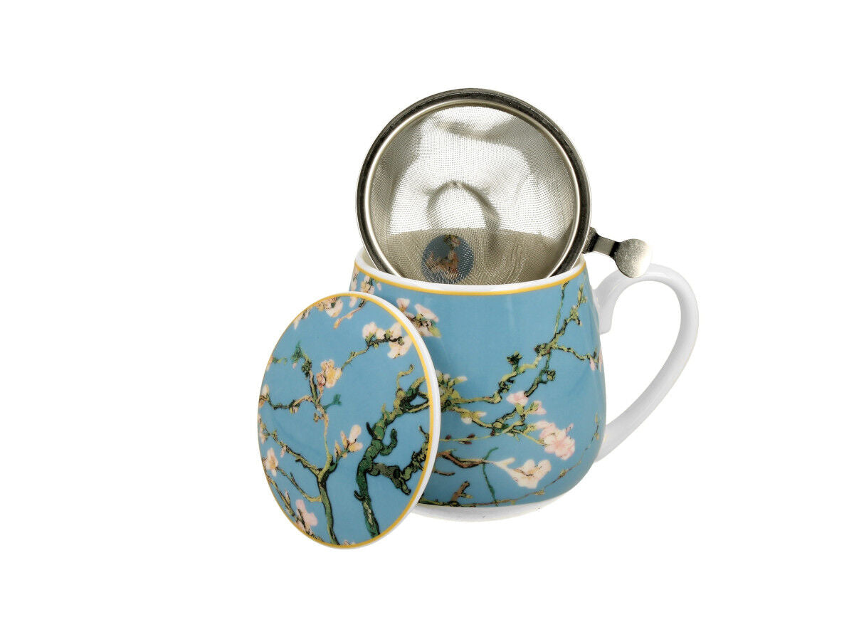 DUO ART GALLERY Fassbecher 430 ml ALMOND BLOSSOM mit Teesieb, New Bone China Porzellan – Bild 3